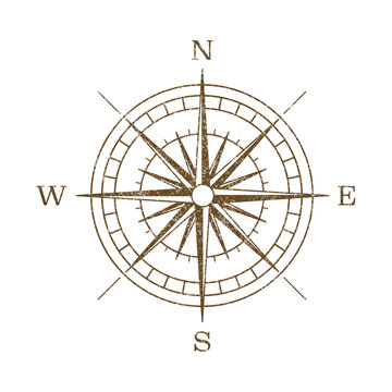 Vector Vintage Wind Rose Symbol, Compass Icon Closeup, Isolated