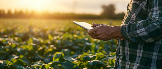 Farmer holding a tablet with smart agricultural advisory services