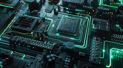 Fototapeta premium Attractive Futuristic Circuit Board Design with Neon Blues - 8e98fbc9-0694-4eed-8ab8