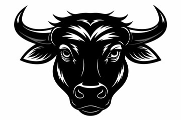 Silhouette of a cow farm animal, A cow head silhouette black vector artwork illustration,  Vector illustration, Bull head emblem isolated on white background..