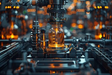 A hightech lab researching renewable energy sources Industrial 3D render High contrast Detailed machinery