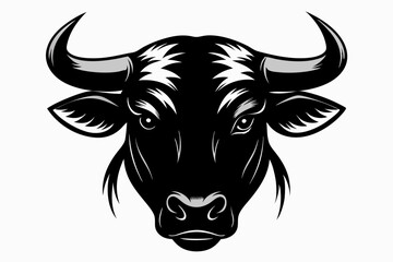 Silhouette of a cow farm animal, A cow head silhouette black vector artwork illustration,  Vector illustration, Bull head emblem isolated on white background..