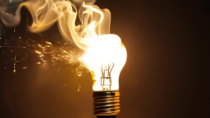 Bursting Light Bulb with Sparks and Smoke.