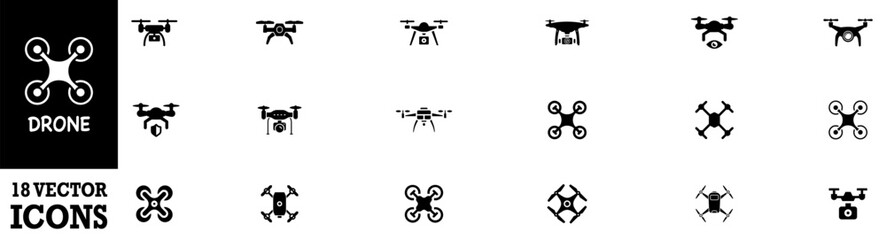 Drone, Quadrocopter icon set. Technology devices set. Drone silhouette icon. Vector Illustration. Vector Graphic. EPS 10