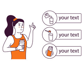 Sports nutrition.Bodybuilding sports nutrition. Energy drinks.Instruction for making protein whey shake.A hand shaking.Sport shaker. How to make protein.Active fit young woman. Girl is an athlete.