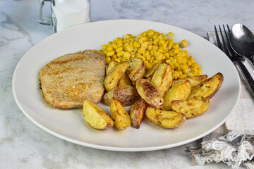 seasoned boneless pork chop  with  corn