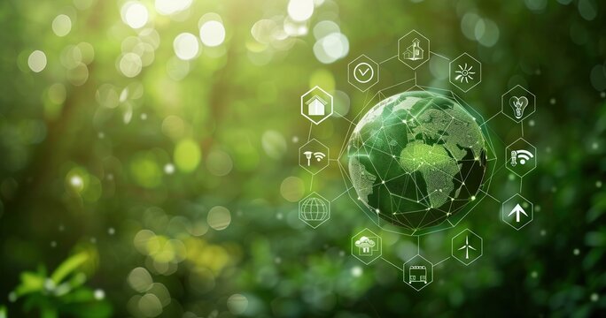 Gr&uuml;ne Technologie und nachhaltige Zukunft mit Erde und Pflanzen, Green technology and a sustainable future with soil and plants
