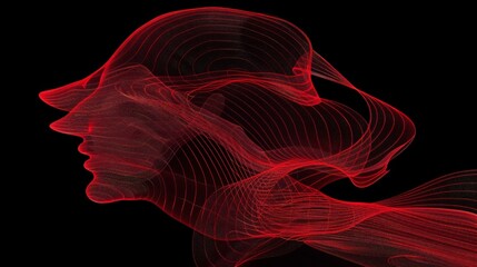 Obraz premium Digital abstract art with red smoke creating a human profile against a black backdrop