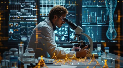 Cutting-Edge Biochemist Examining DNA Sample in High-Tech Lab Environment - hyper-realistic photography, 8k, ultrarealistic