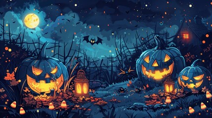 festive halloween doodles, festive halloween doodle featuring candy corns, spooky spiders, and glowing lanterns for an enchanting addition to your decorations