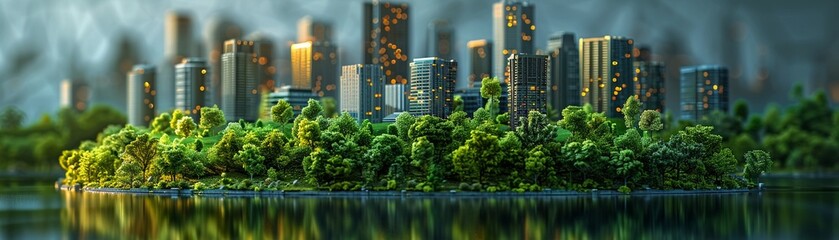 Obraz premium A smart city model with interconnected green technologies Innovative 3D render Bright and detailed