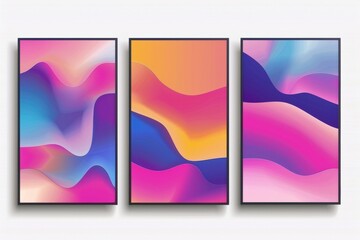 Obraz premium Contemporary gradient poster background vector collection. Sleek cover templates featuring lively 3d geometric prism designs. Perfect for social media, banners, covers, and flyers