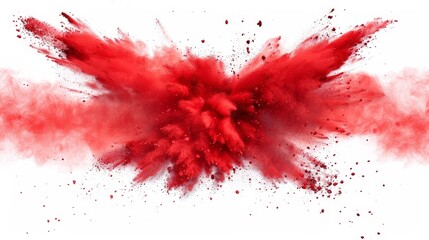 A red explosion of powdery dust is depicted in the image