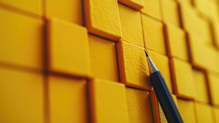 Yellow pen writing on yellow cube walls ideal for business and marketing themes Ample space for text
