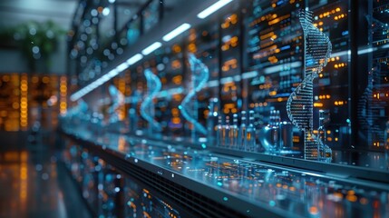 Cutting-Edge Biotechnology Lab: Hyper-Realistic View of Advanced Genetic Engineering Tools and Molecular Data Analysis Interfaces