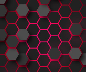 Abstract hexagon red and grey background