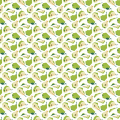 Seamless pattern with ripe green pear. Background fill. Summer. Healthy, tasty food.