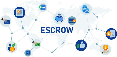 escrow money bank transfer account credit broker transaction mind-map blue icon