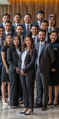 Obraz premium A group of people in suits and ties posing for a photo. Scene is professional and formal