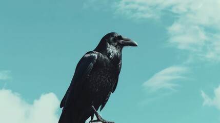 Crow on banner against blue sky