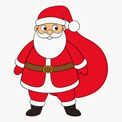 Santa Claus vector illustration with red bag of presents on white background Perfect for holiday décor and festive projects