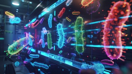 A computer screen shows a bunch of colorful bacteria