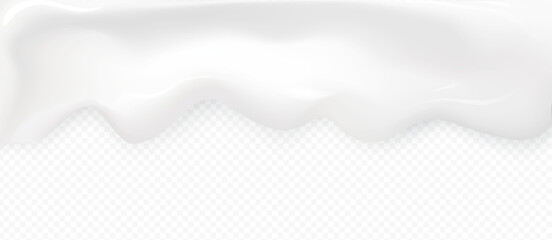 Milk cream vector high quality texture with shadow isolated on transparent background. Melted white creamy, youghurt, milkshake border template