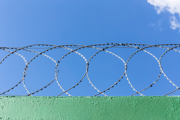 Barbed Wire Fence Against Blue Sky