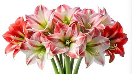 Obraz premium Bouquet of Red and White Amaryllis Flowers with Green Stems
