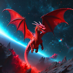 Fototapeta premium a red dragon flying in the night
