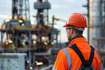 Petroleum engineer surveying an oil field, Engineer, technical and resourceful