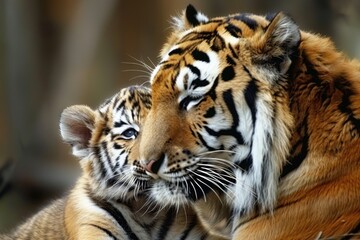Naklejka premium mother tiger and cub. protection and maternal instinct