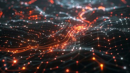 Fototapeta premium Abstract digital landscape with layered data structures and neural grids.