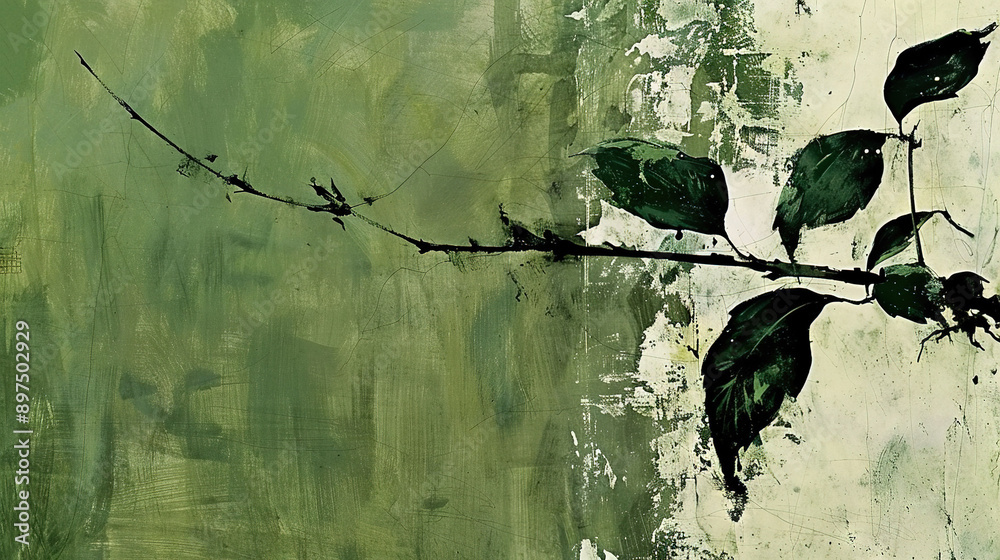 Canvas Prints  A Chinese character on a green background with a branch and leaves on the left