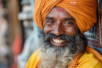 Obraz premium portrait of Indian man with turban smiling