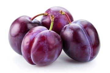 Obraz premium Ripe purple plums on white isolated background