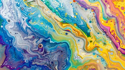 Vibrant acrylic paint blending to form one of a kind abstract patterns and textures