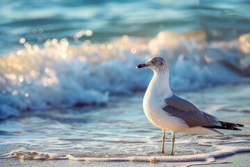 Fototapeta premium seagull in water beach shore