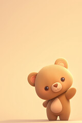 Cute little brown teddy bear waving
