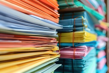 stack of colorful office paper and documents
