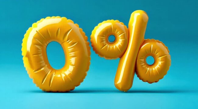 0% Balloon Symbol &mdash; Zero Percent Loan, No Overpayment, Discount Promotion on Blue Background