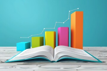 Fototapeta premium An open book with a 3D bar graph higher above the open book