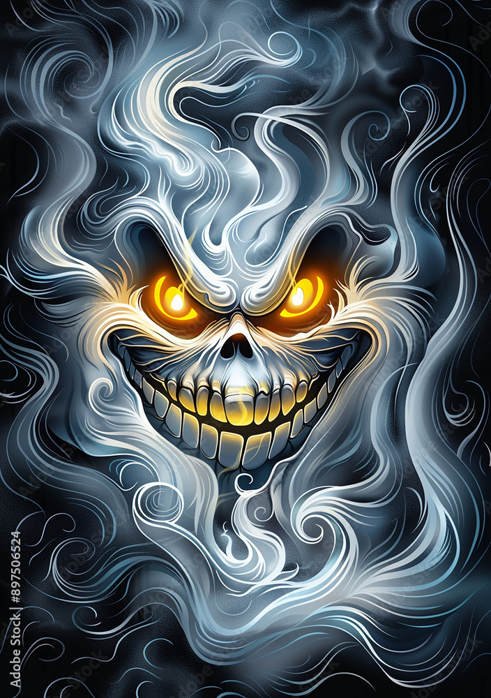 Poster cartoon ghost with yellow eyes