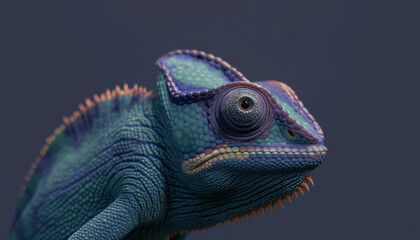 Obraz premium colorful chameleon in future dusk hues on dark background
