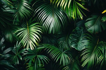 tropical palm leaves in dense jungle