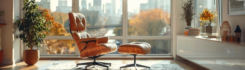 Minimalist workspace with sleek desk modern chair neutral tones natural light simple decor 3D render