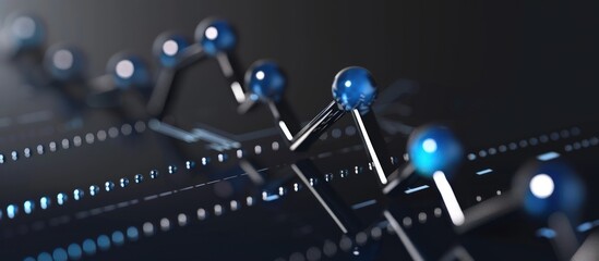 G remodeling graph arrow up, blue dot points, dark gradient background, and silver accents. Business growth and stock market rise concept.