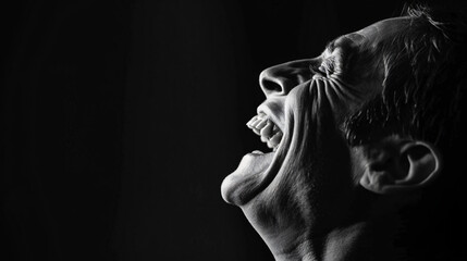 Pure Joy in Monochrome - Candid Black and White Portrait of a Laughing Person Overflowing with Happiness and Delight