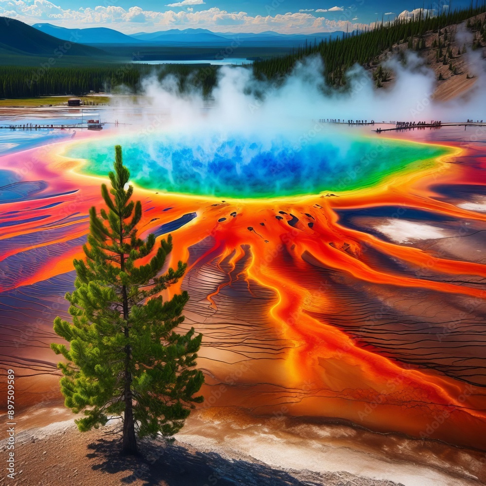 Canvas Prints  Grand Prismatic Spring Wyoming USA Situated in Yellowstone Nati