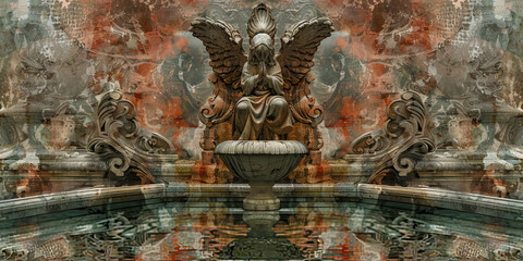 Obraz premium Sanctum of Sacrifice: An ornate baptismal font, waiting patiently for new life to be immersed in the waters of rebirth and cleansing